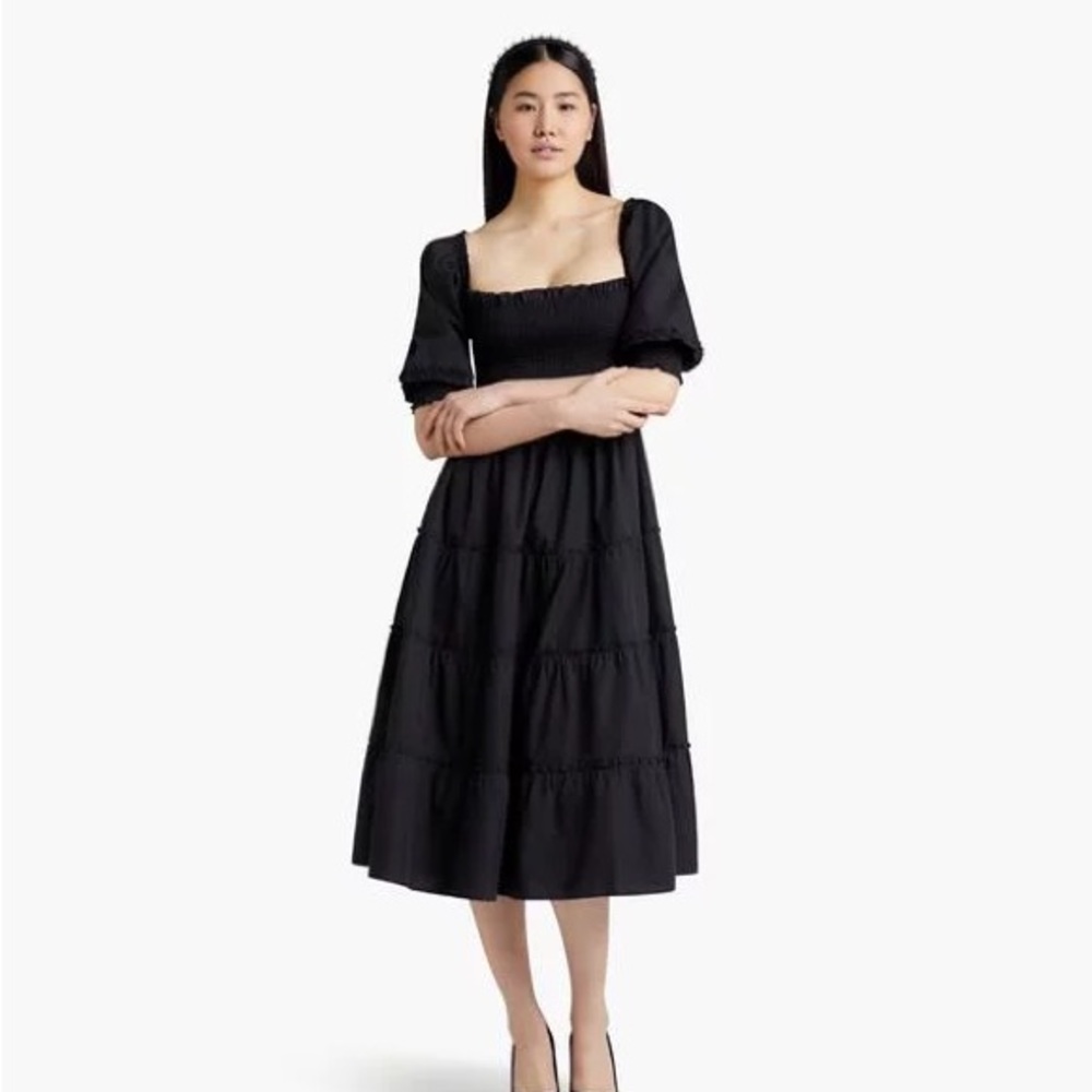 Hill House Black Midi Smocked Bodice Puff Sleeve Dress - Picture 3 of 4